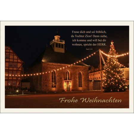 Weihnachtskarte „Kirche mit Weihnachtslichtern